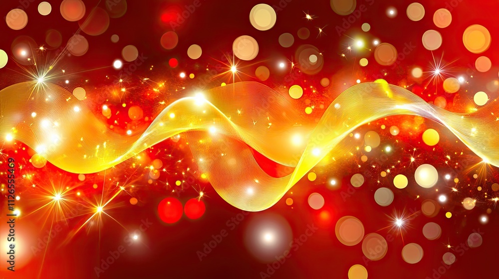 Poster dynamic data graphs in orange and red tones, surrounded by glowing lights, representing financial ac