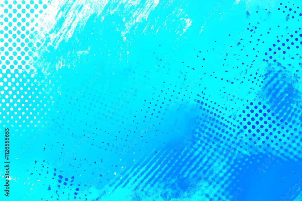 Poster Abstract turquoise grunge background with halftone dots and textured brush strokes, ideal for design projects needing a vibrant and dynamic backdrop.