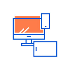 Illustration of a computer monitor, tablet, and smartphone symbolizing digital connectivity.