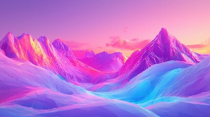 Vibrant sunset over surreal, colorful mountains.