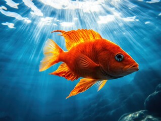 vibrant orange fish swimming in clear blue water