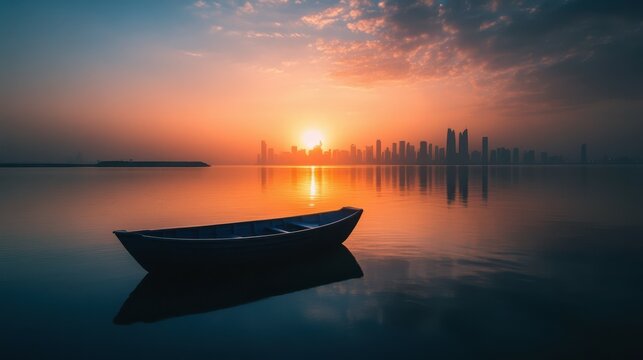 Doha skyline Qatar during a serene sunset