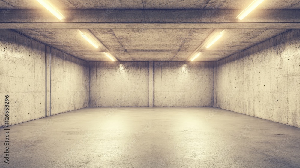 Poster smooth concrete wall paired with a textured floor in an empty industrial space, ideal for modern arc