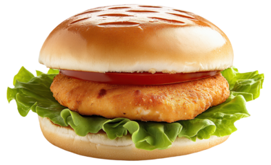 PNG Chicken burger with lettuce and tomato