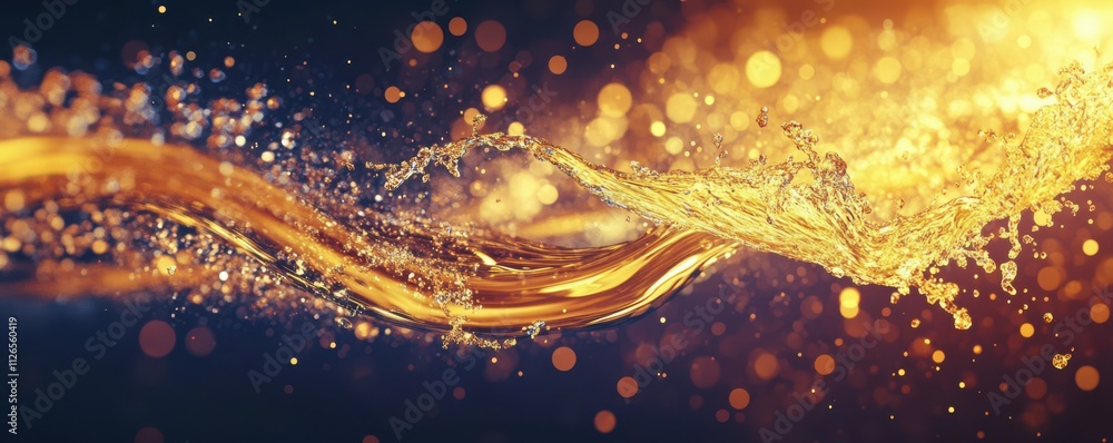 Poster flowing golden fluid with splashing shape background