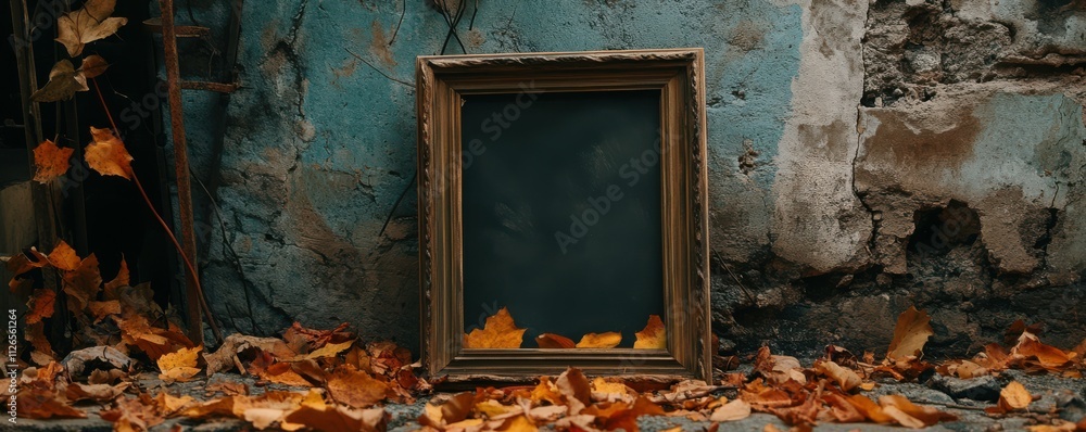 Poster empty frame with autumnal composition