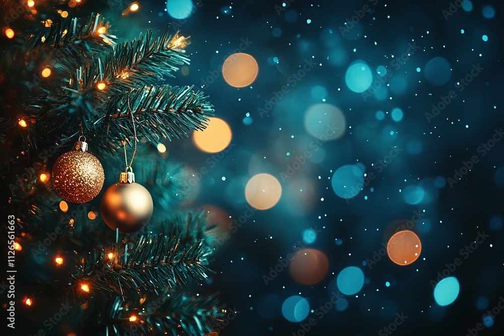 Aufkleber the effect of sparkling blue bokeh light on a dark background. generative ai