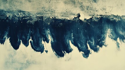 Abstract Blue Ink Wash Painting