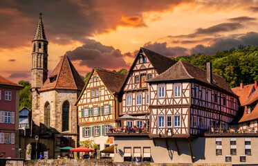 Skyline from city Schwaebisch Hall am Kocher swabian germany