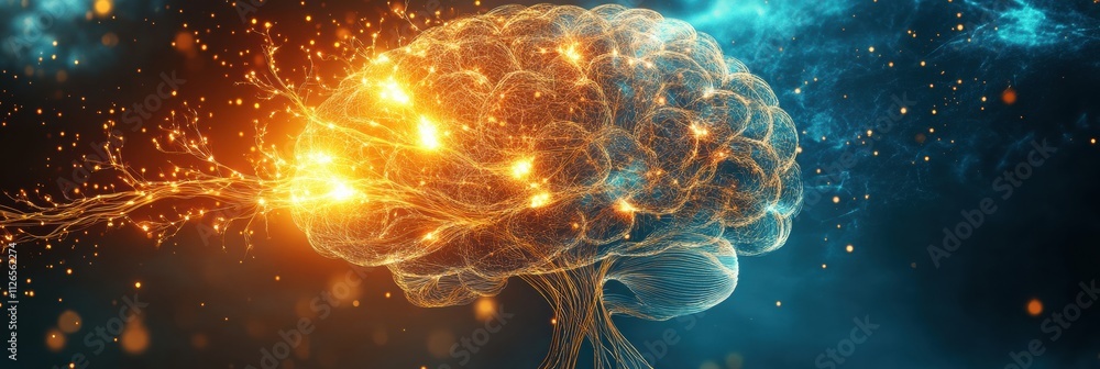 Poster a surreal representation features a brain morphing into a tree, enriched with glowing neural branche