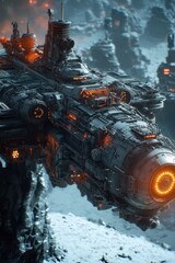 Obraz premium Futuristic Sci-Fi Spacecraft Exploring Icy Alien Terrain