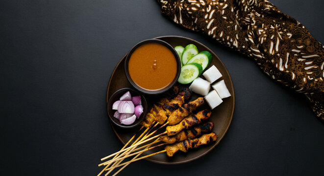 Photography satay malaysian food, Nasi Impit with kuah kacang