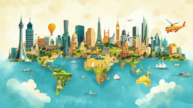 Global Business Adventures Expanding Horizons. International connection for company successful development, showcasing diverse professionals collaborating across continents for innovative growth.