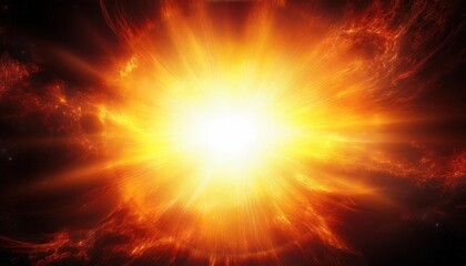 Obraz premium Explosion of fire with bright yellow and orange flames in a black background