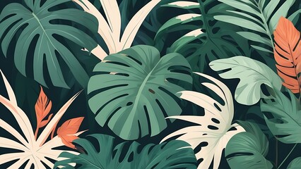 Lush Tropical Foliage Abundant Green Leaves Pattern