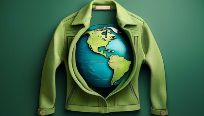 sustainable fashion concept jacket with planet earth in the middle copy space generative ai