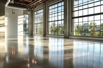 spacious modern interior with large windows and natural light