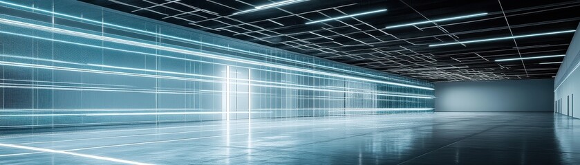 Obraz premium Futuristic Corridor with Glowing Panels and Bright Light Effects