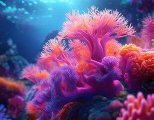 Obraz premium close up of a soft coral with bright pink and purple hues creating an ethereal underwater effect