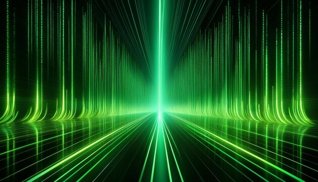 green vertical light streaks reminiscent of a digital data flow or matrix like visual effect