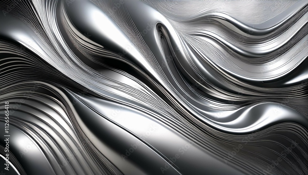 Aufkleber a reflective metallic surface with smooth fluid like textures and a shiny silver appearance creating