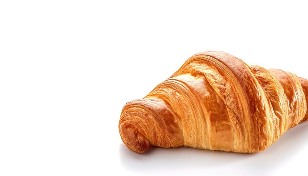 Croissant roll is a French buttery, flaky, viennoiserie puff pastry inspired by the shape of the Austrian kipferl, but using the yeast leavened laminated dough made from in a crescent shape. Isolated