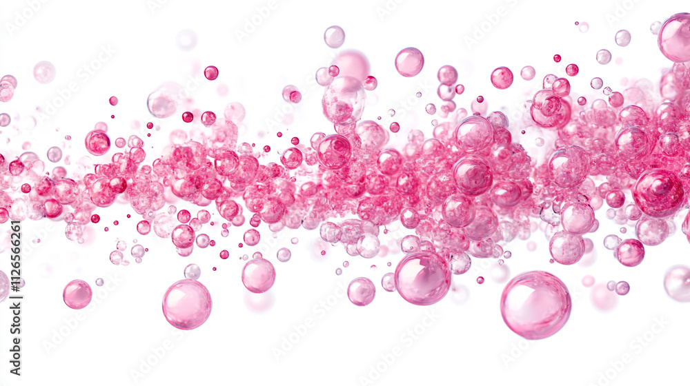 Poster colorful bubbles floating in a soft pink background create a dreamy atmosphere