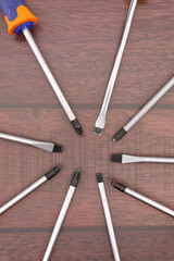 A tool for installing equipment in an electrical switchboard. Soft focus. Close-up.