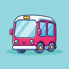 Cute Bus Cartoon Icon Illustration.Bus Icon Concept Isolated Premium Vector. Flat Cartoon Style