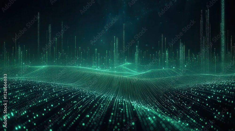 Poster optical data concept depicted by abstract glowing lines on a dark background. the high speed, vast c