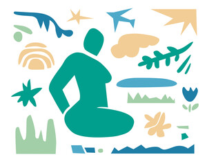 Abstract shapes set,trendy modern organic silhouettes,nature simple aesthetic elements abstract figures silhouette.Geometric contemporary collage applique trendy poster,boho mid-century unique style