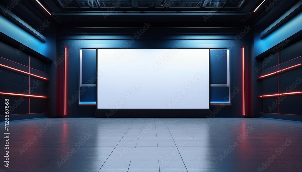 Poster modern exhibition space with blank screen on dark background 3d rendering