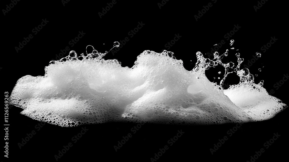 Poster white foam bursts into air, creating dynamic textures in black background