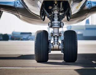 intricate close up of aircraft landing gear exploring suspension details and metallic textures