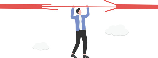 Businessman climbs up the broken rope