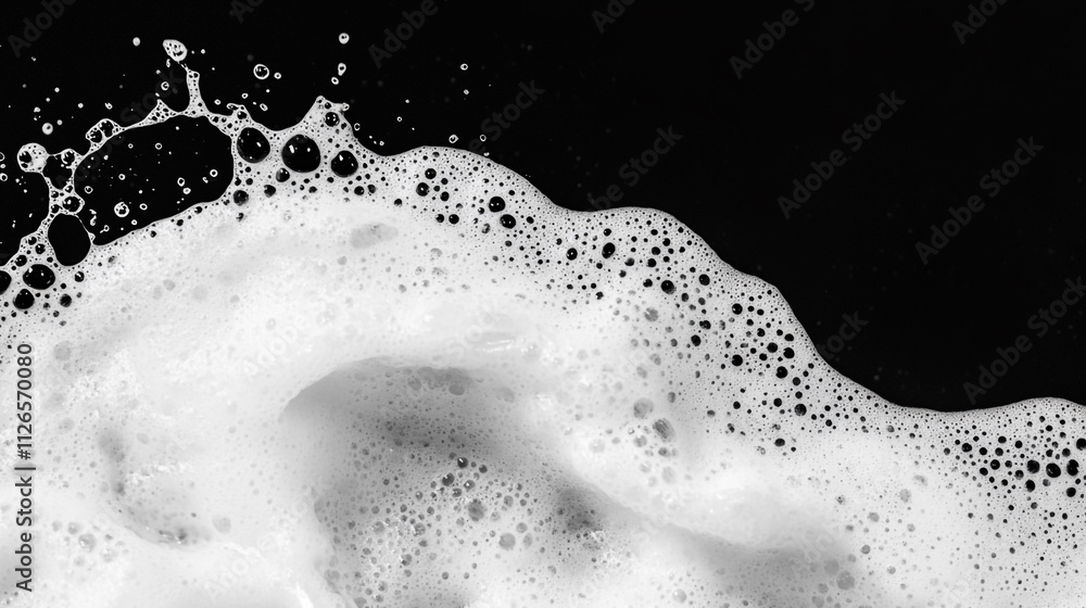 Poster bubbles and foam creating intricate patterns on a dark background during a soap experiment