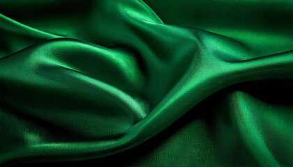Obraz premium Deep green silk fabric with rich folds, luxurious textile texture, elegant and sophisticated material background, fashion and decor concept, premium fabric design, copy space