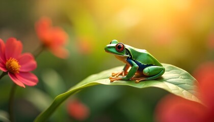 Naklejka premium frog on a leaf