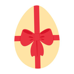 Easter Egg with red ribbon bow in trendy festive shades. Easter greeting card design element concept