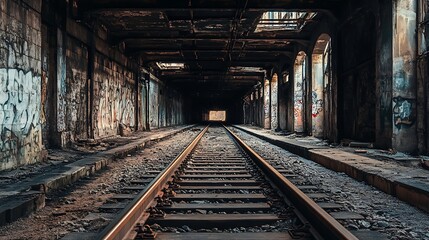 Abandoned Train Tunnel, Urban Decay, Graffiti, Perspective
