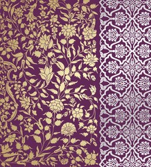 wedding card design, traditional paisley floral pattern , royal India	