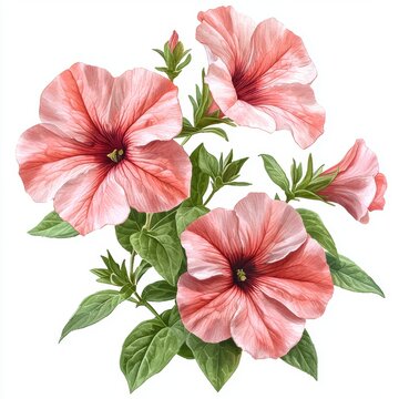 pink petunias blooming on white background clip art preview