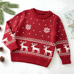 A cozy red festive sweater featuring a reindeer design
