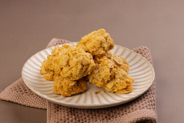Almond with Corn Flakes Cookies on a Plate. 