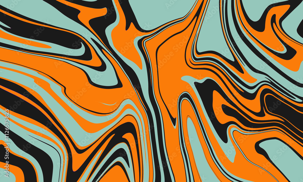 Poster abstract liquid art background in shades of orange, blue, and black. perfect for adding a modern and
