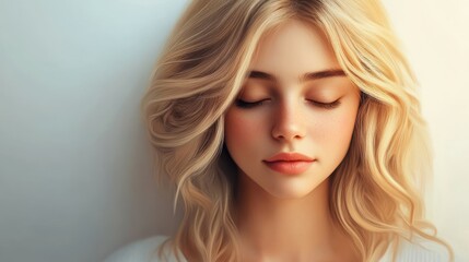 Naklejka premium pretty sweet teenager girl with Healthy Hair. beautiful blond young woman
