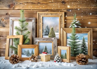 Scandinavian Pine Winter Frame Collection: Rustic Christmas & Holiday Decor Frames