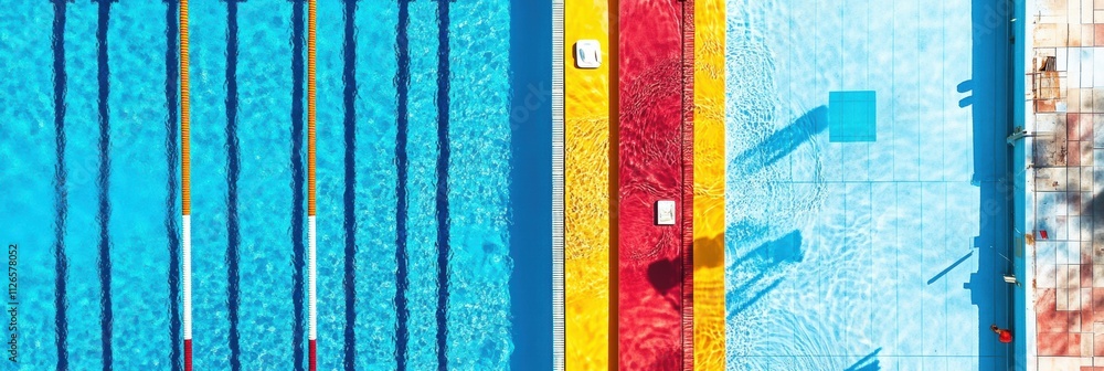 Poster bright swimming pool featuring clear lanes and colorful borders, ideal for swimmers and recreational