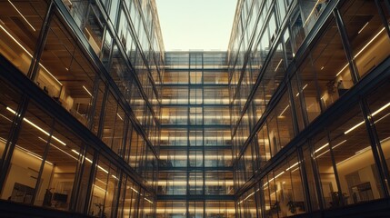 Symmetrical Architectural Reflection in Glass Office Building