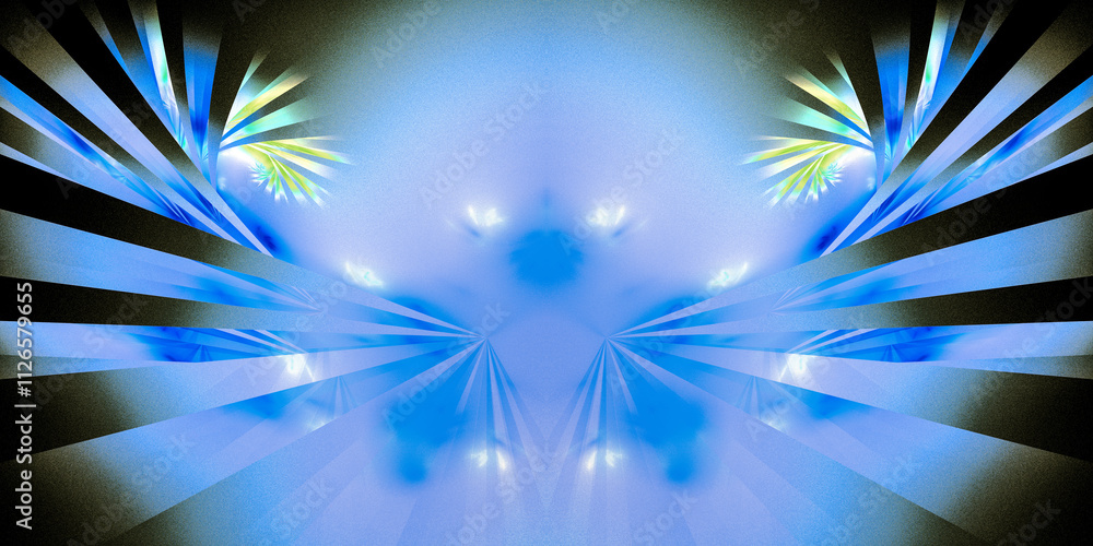 Fototapete abstract blue background with leaf-like rays that curl up at the end. the rays border the side edges